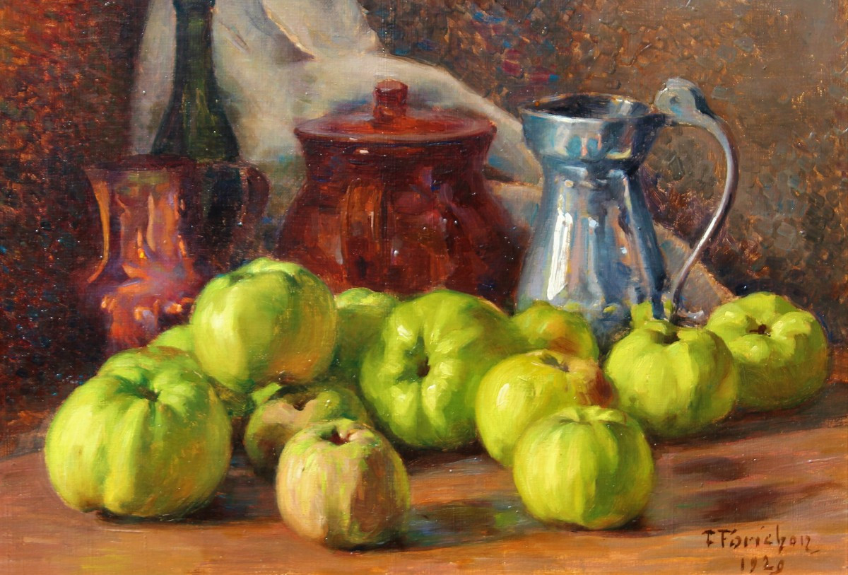 François FORICHON 1865-1952 Nature morte aux pommes, 1929, tableau fruit impressionnisme