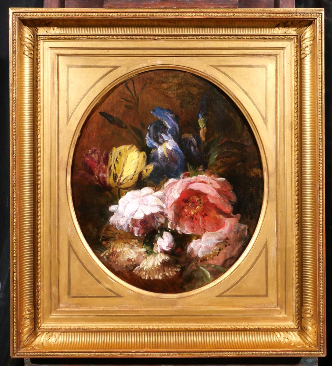 Philippe ROUSSEAU 1816-1887 Fleurs de printemps tableau, vers 1860-70 nature morte roses iris-photo-2