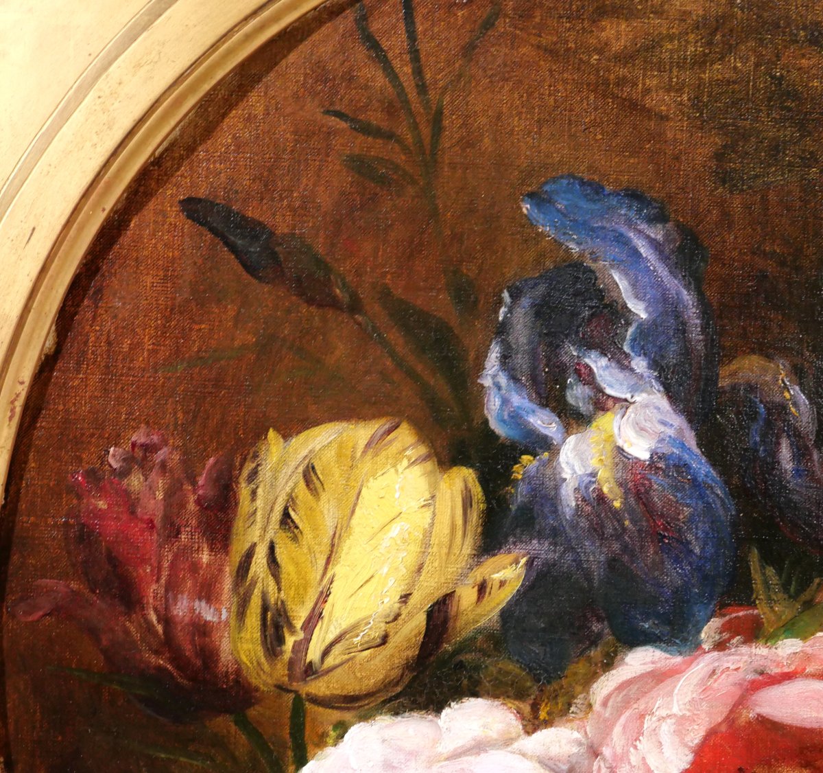 Philippe ROUSSEAU 1816-1887 Fleurs de printemps tableau, vers 1860-70 nature morte roses iris-photo-2