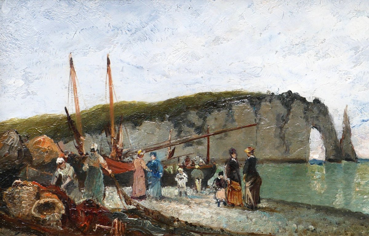 Auguste Louis Duthoya de Kervaladec 1831-1882 Etretat, paysage, tableau vers 1870 Normandie-photo-3