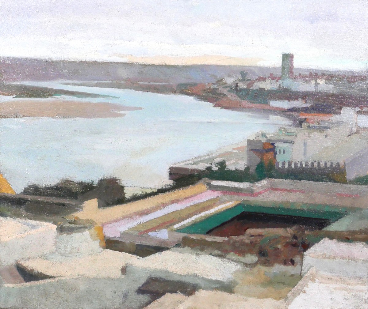 Albert DEQUENE 1897-1973 Maroc, Rabat, la tour Hassan, paysage, tableau vers 1935 orientalisme