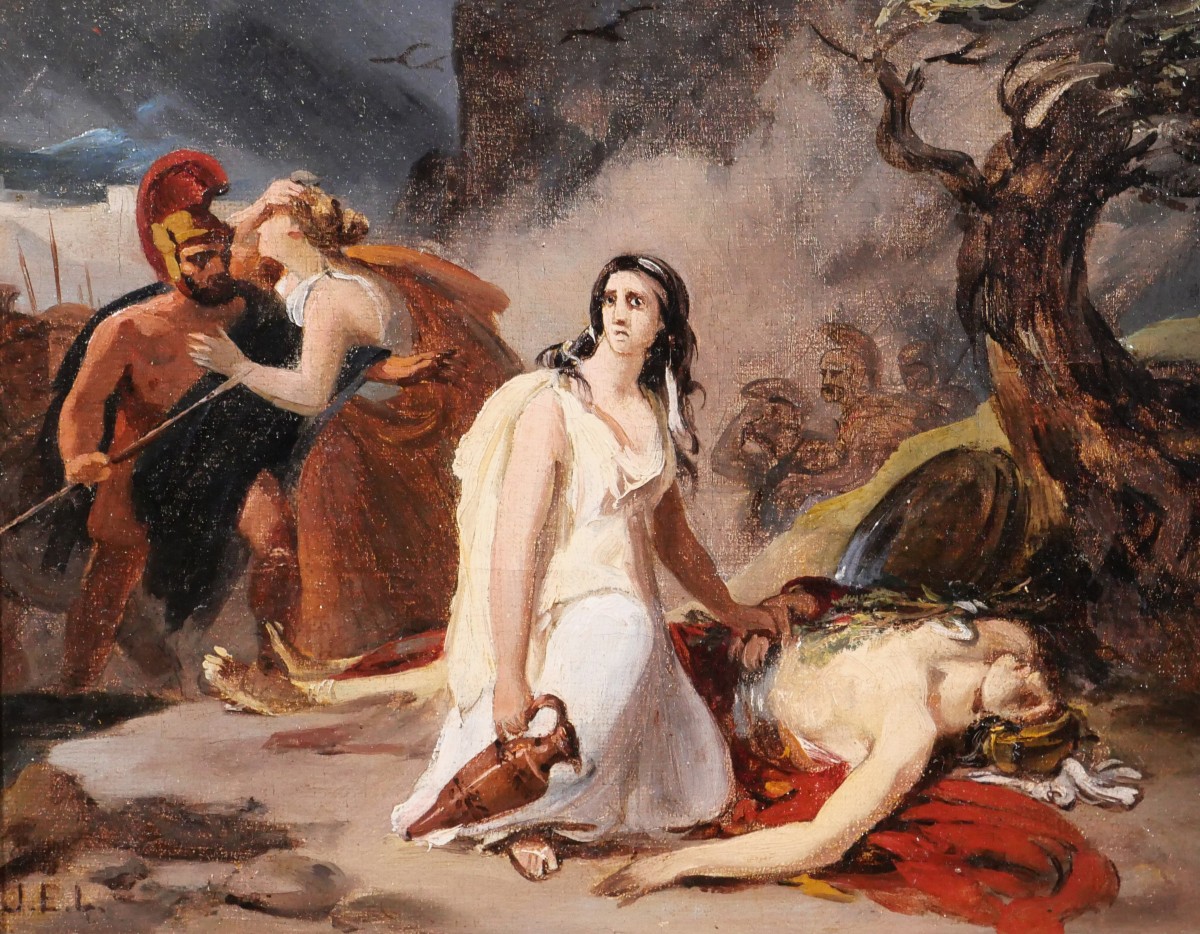 Jules Eugène LENEPVEU 1819-1898 Antigone et Polynice, tableau, 1851 envoi Rome romantisme