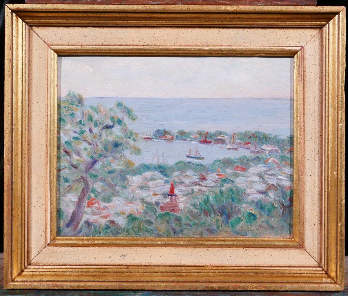 Ferdinand DUBREUIL 1894-1972 Côte d'Azur, paysage de bord de mer, tableau vers 1930 Allier-photo-2