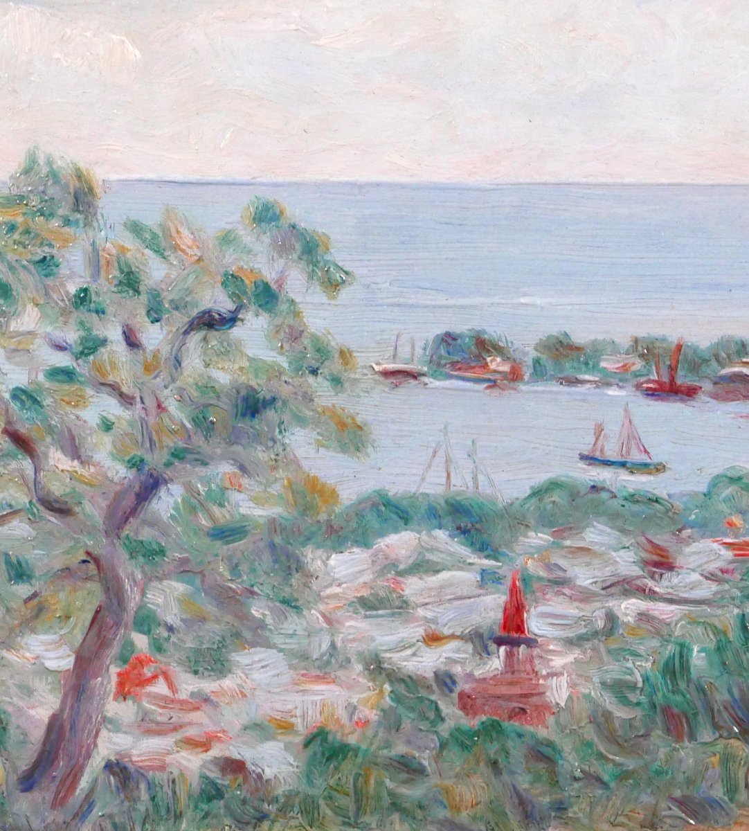 Ferdinand DUBREUIL 1894-1972 Côte d'Azur, paysage de bord de mer, tableau vers 1930 Allier-photo-3