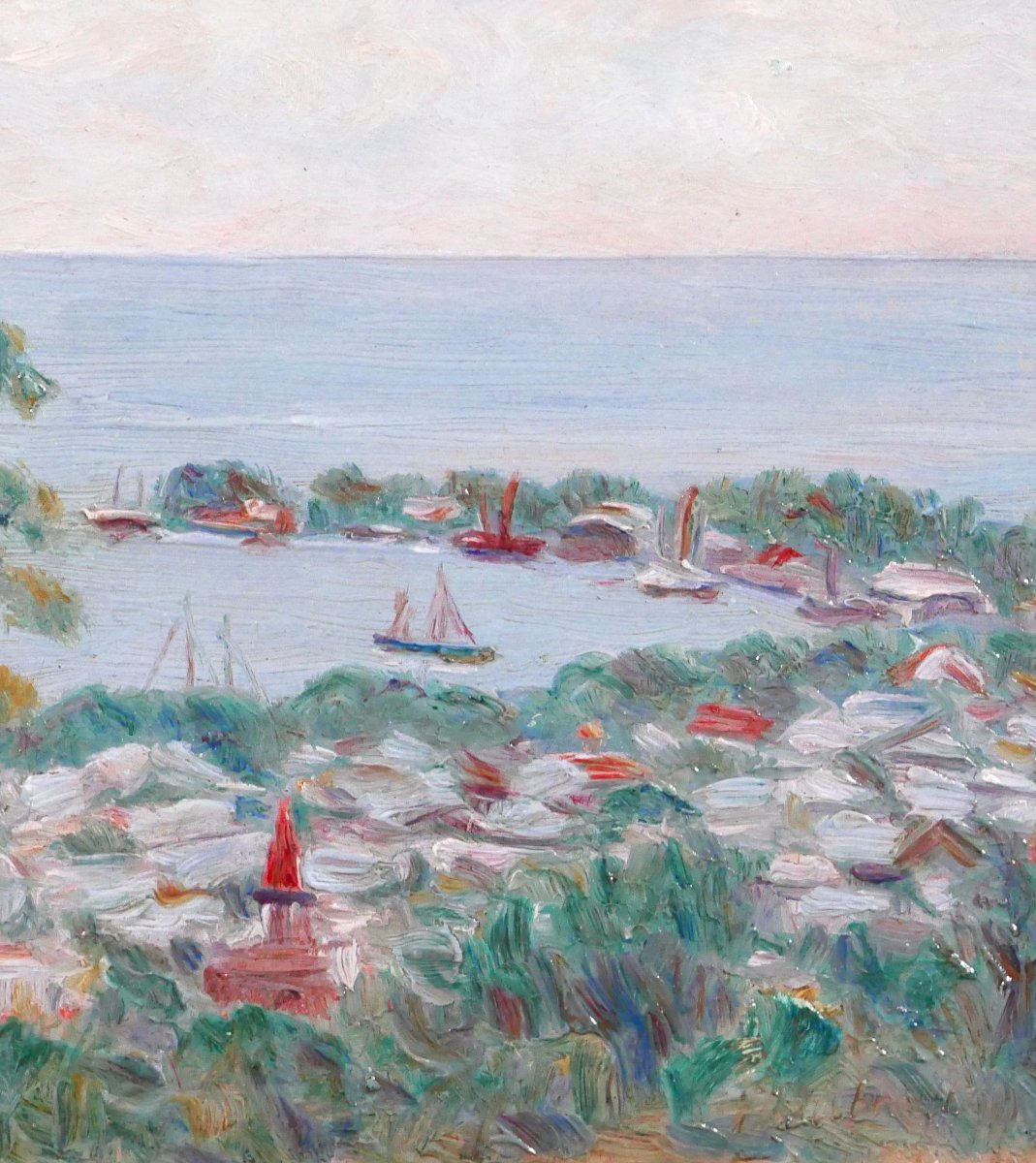 Ferdinand DUBREUIL 1894-1972 Côte d'Azur, paysage de bord de mer, tableau vers 1930 Allier-photo-4