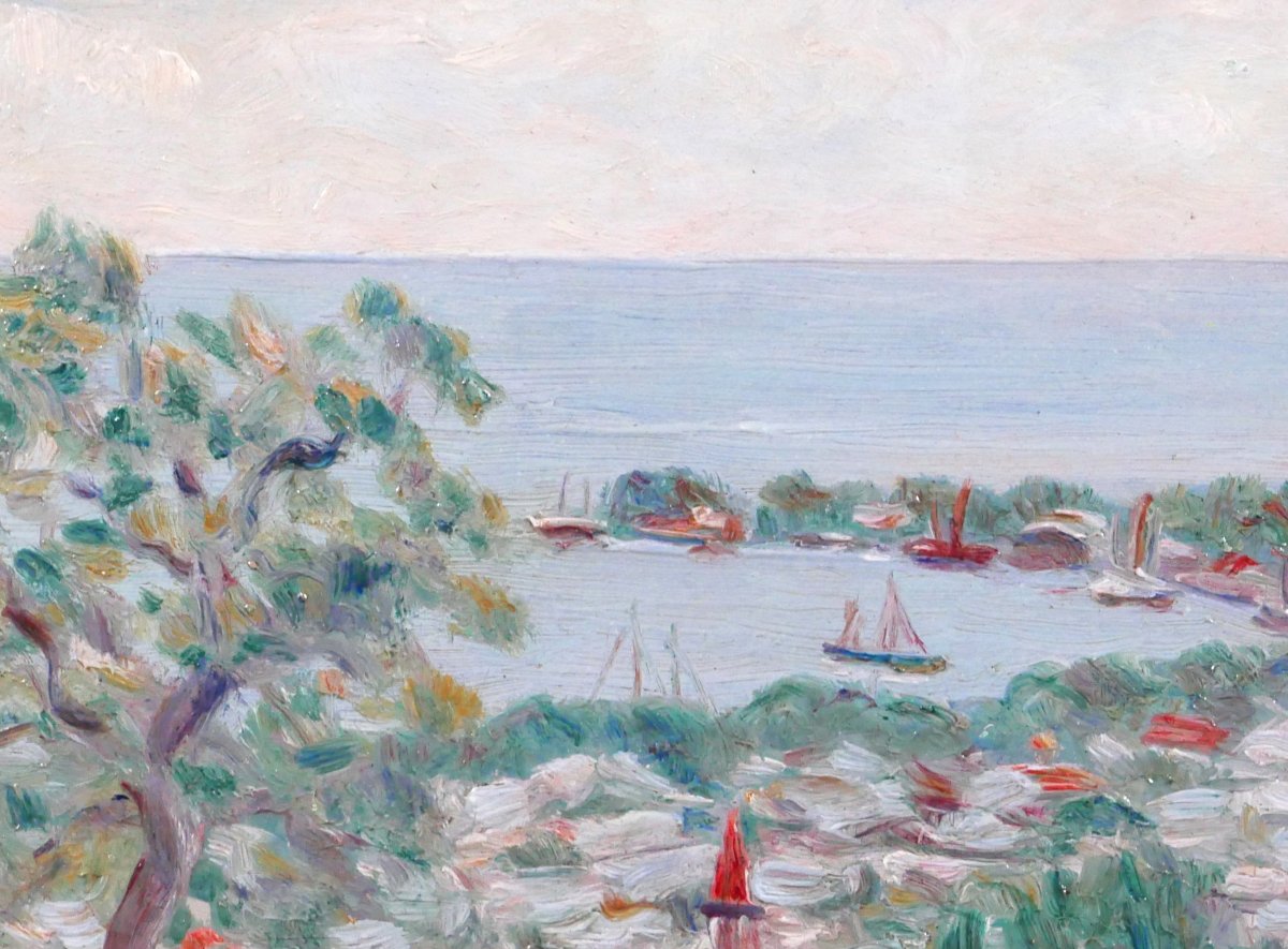 Ferdinand DUBREUIL 1894-1972 Côte d'Azur, paysage de bord de mer, tableau vers 1930 Allier-photo-1