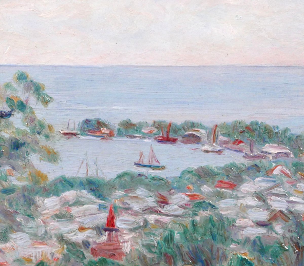 Ferdinand DUBREUIL 1894-1972 Côte d'Azur, paysage de bord de mer, tableau vers 1930 Allier-photo-2