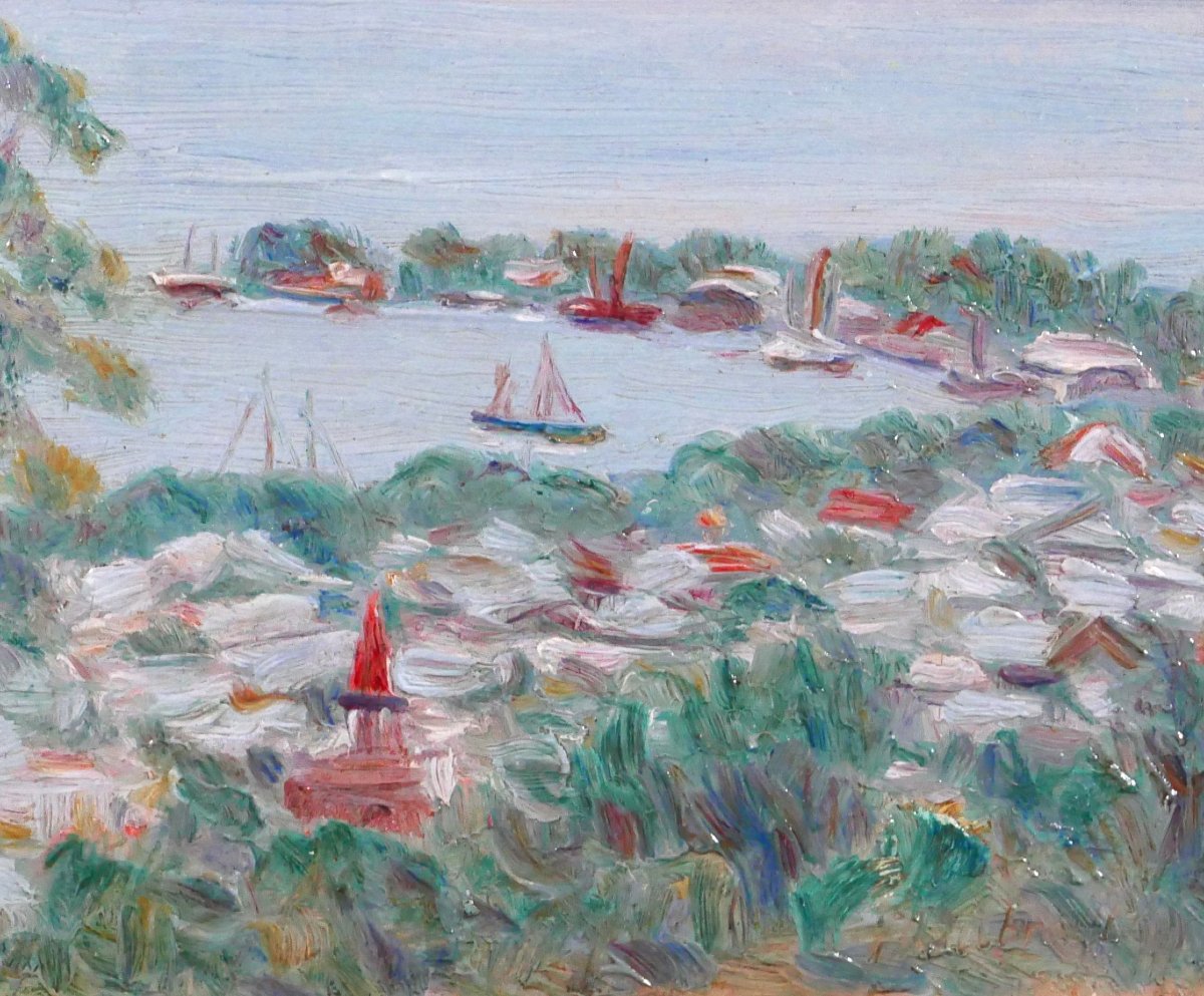 Ferdinand DUBREUIL 1894-1972 Côte d'Azur, paysage de bord de mer, tableau vers 1930 Allier-photo-3