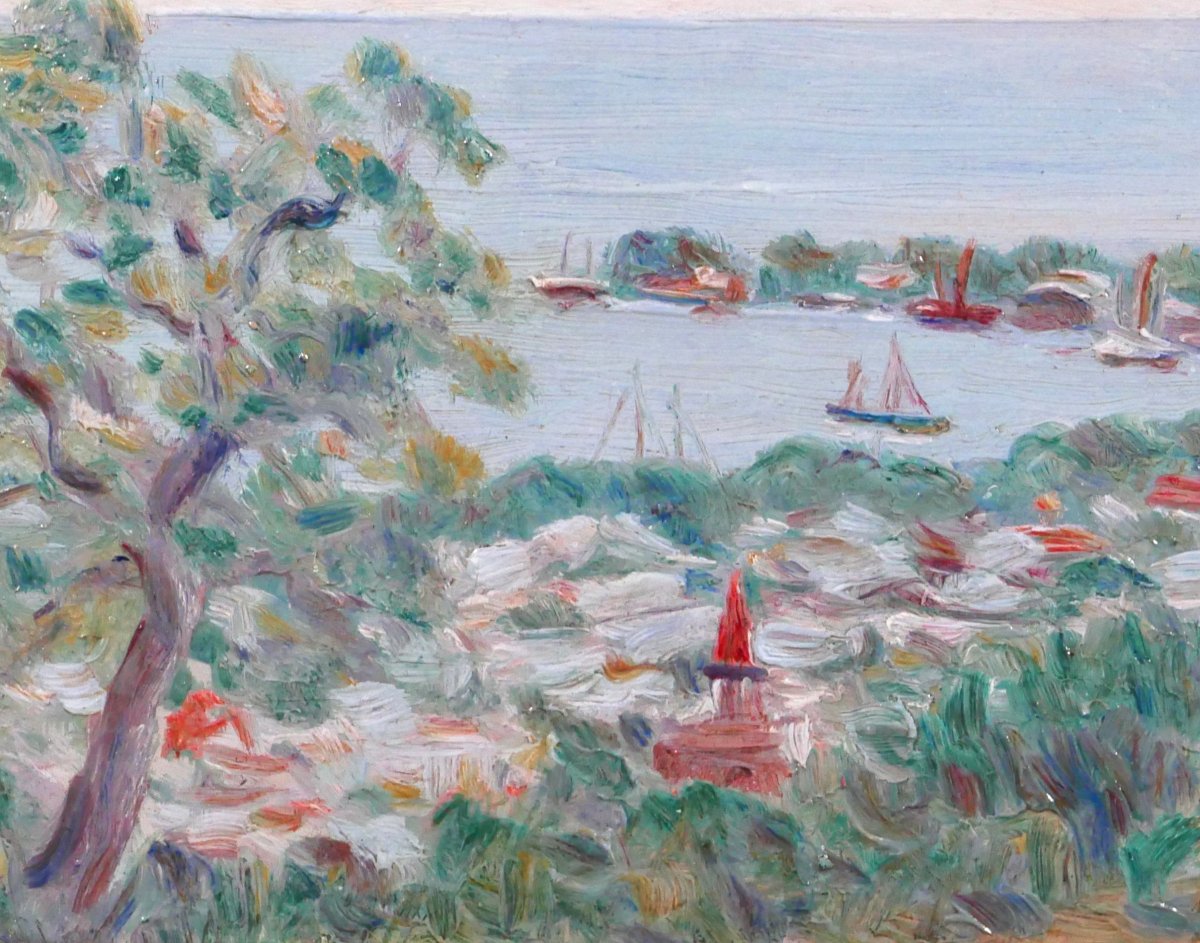 Ferdinand DUBREUIL 1894-1972 Côte d'Azur, paysage de bord de mer, tableau vers 1930 Allier-photo-4