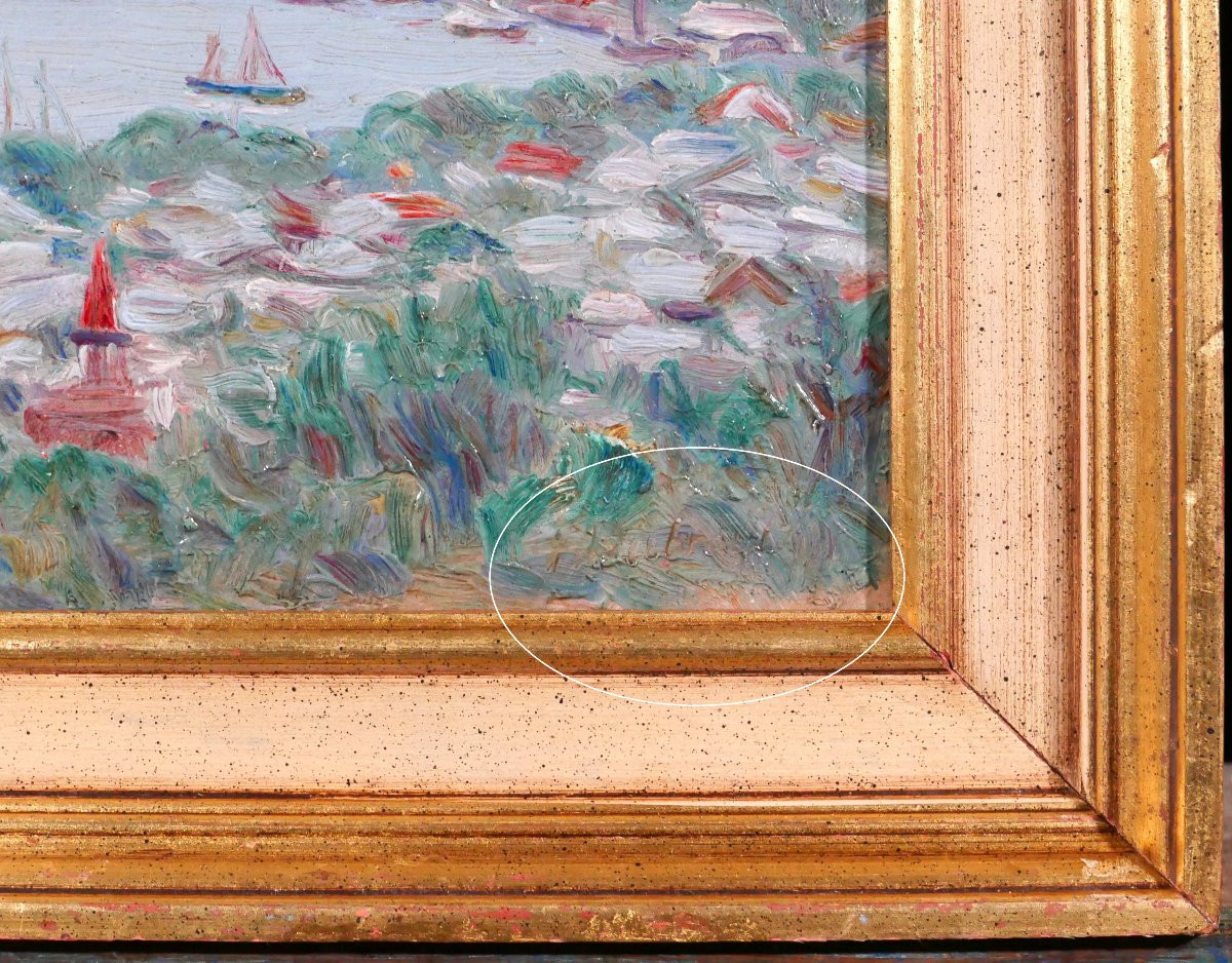 Ferdinand DUBREUIL 1894-1972 Côte d'Azur, paysage de bord de mer, tableau vers 1930 Allier-photo-5