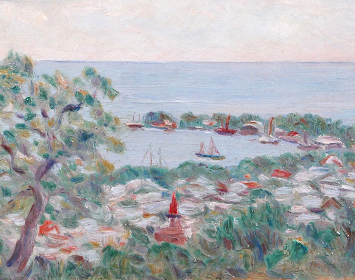 Ferdinand DUBREUIL 1894-1972 Côte d'Azur, paysage de bord de mer, tableau vers 1930 Allier