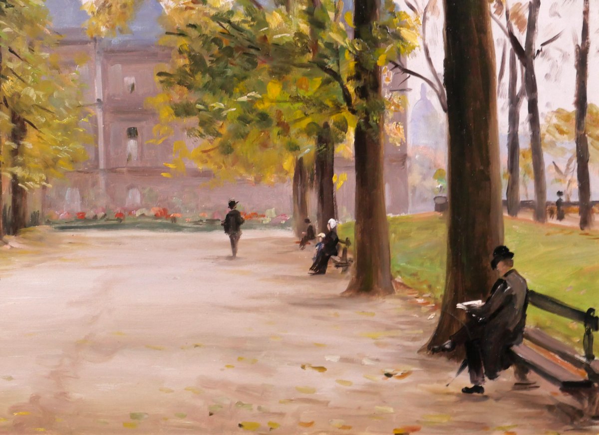 Henri LOUBAT 1855-1926 Paris, le jardin du Luxemborg, tableau, 1911 paysage impressionnisme-photo-3