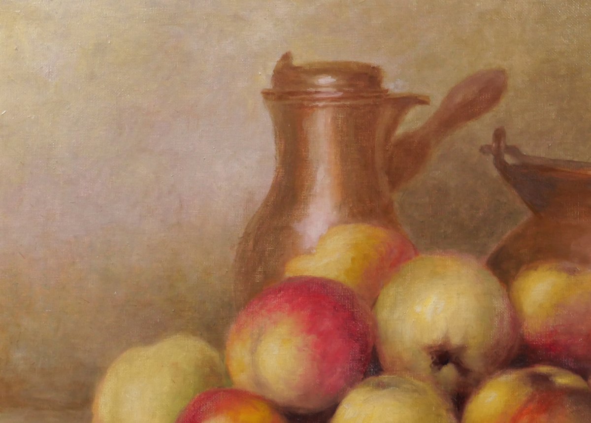 Armand BOUXIN 1880-1972 Nature morte aux pommes, tableau, vers 1940-50 Reims fruits-photo-1