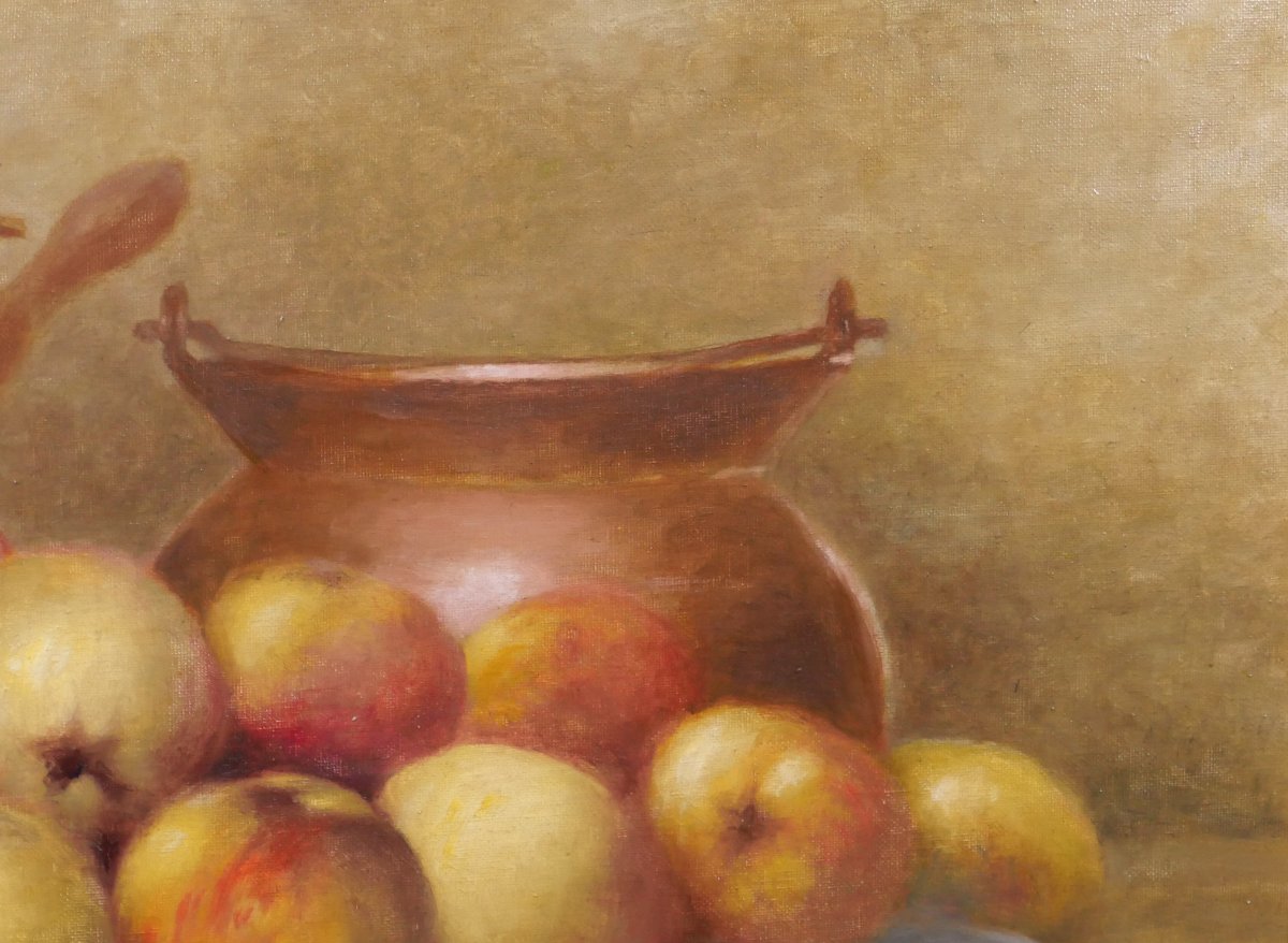 Armand BOUXIN 1880-1972 Nature morte aux pommes, tableau, vers 1940-50 Reims fruits-photo-2