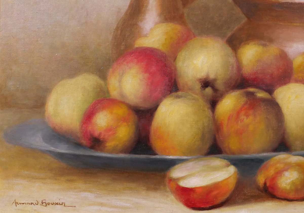 Armand BOUXIN 1880-1972 Nature morte aux pommes, tableau, vers 1940-50 Reims fruits-photo-4