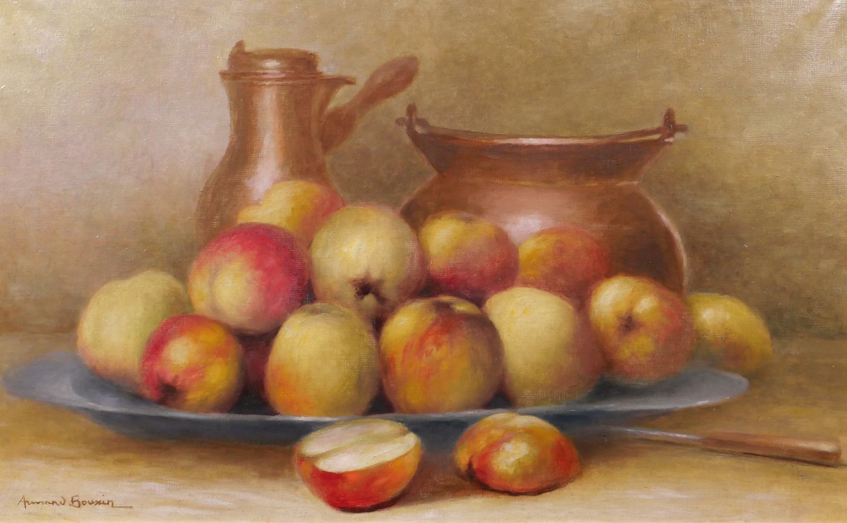 Armand BOUXIN 1880-1972 Nature morte aux pommes, tableau, vers 1940-50 Reims fruits