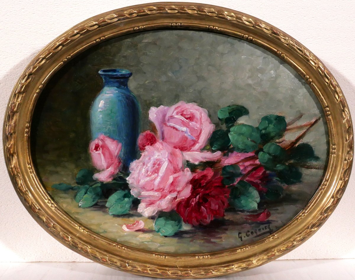 Gaston Corbier 1869-1945 Bouquet Of Roses, Painting, Circa 1900, Still Life Flowers Garden-photo-2