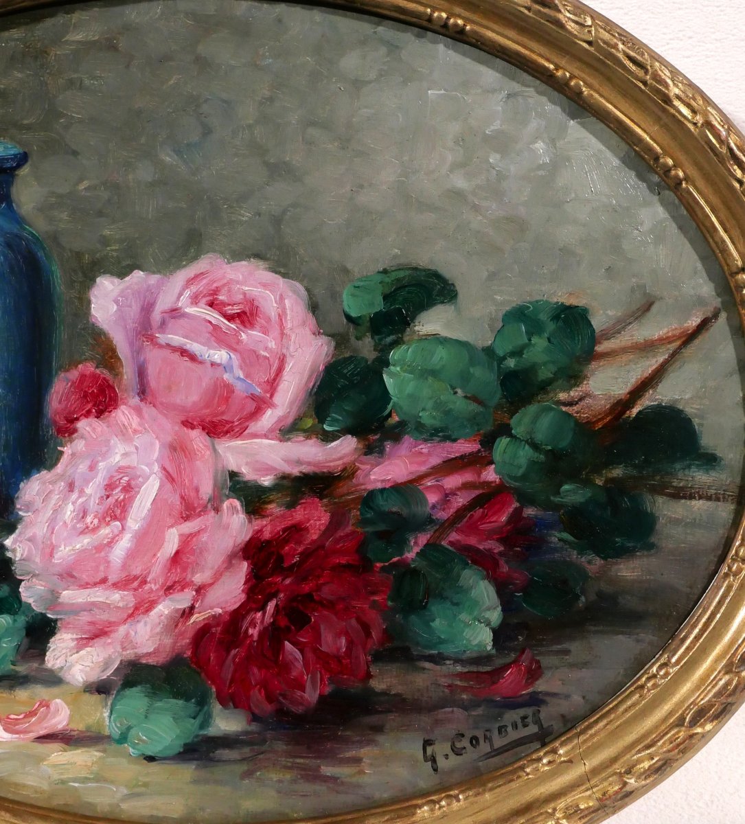 Gaston Corbier 1869-1945 Bouquet Of Roses, Painting, Circa 1900, Still Life Flowers Garden-photo-1