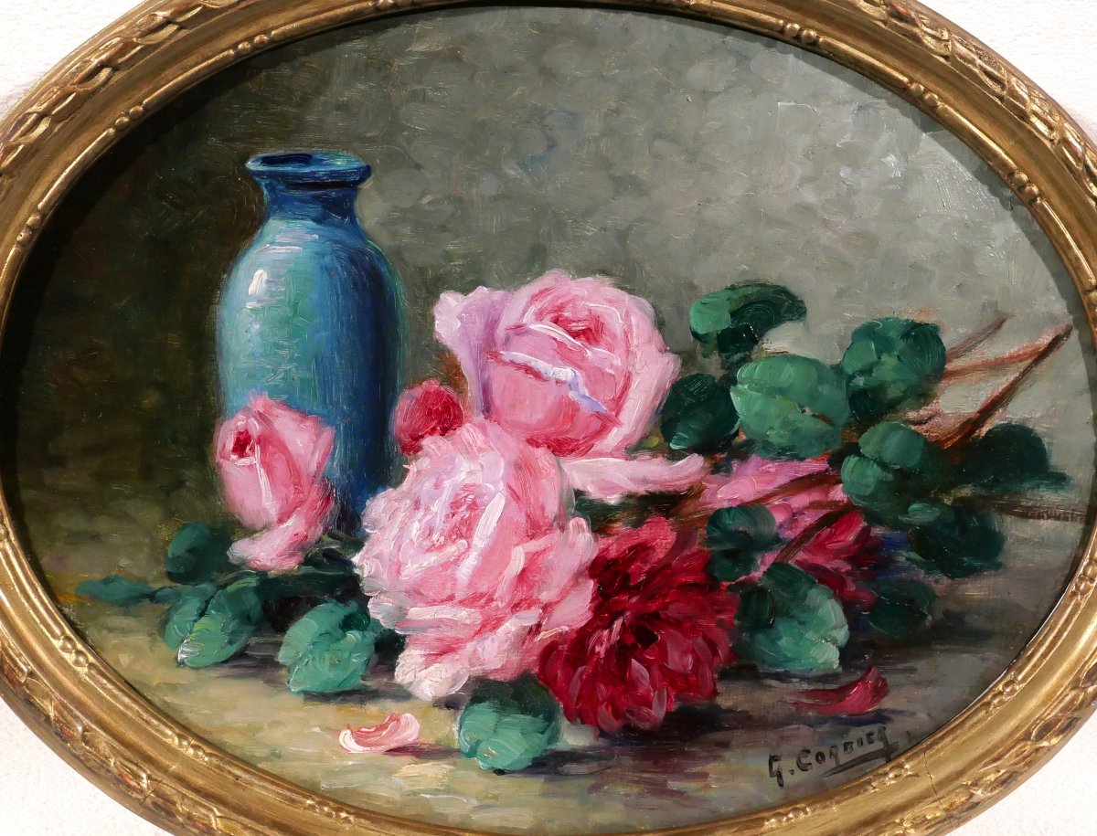 Gaston Corbier 1869-1945 Bouquet Of Roses, Painting, Circa 1900, Still Life Flowers Garden