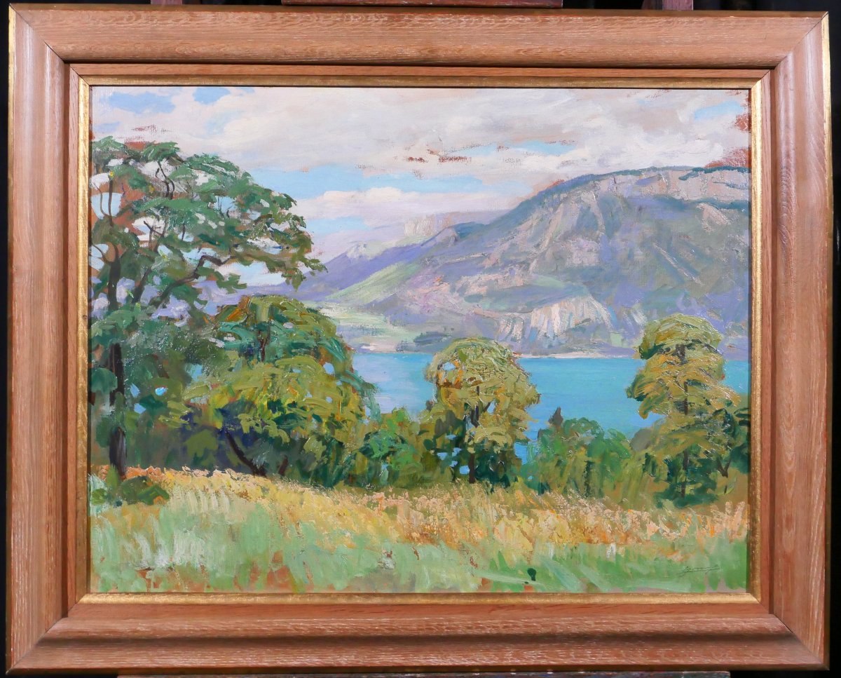 Lucien Jonas 1880-1947 Annecy, paysage au lac, tableau, vers 1930-40 Alpes Savoie Montagne-photo-2