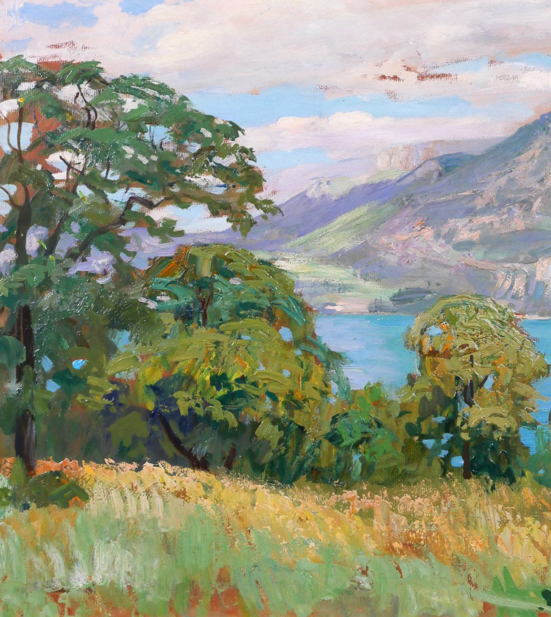 Lucien Jonas 1880-1947 Annecy, paysage au lac, tableau, vers 1930-40 Alpes Savoie Montagne-photo-3
