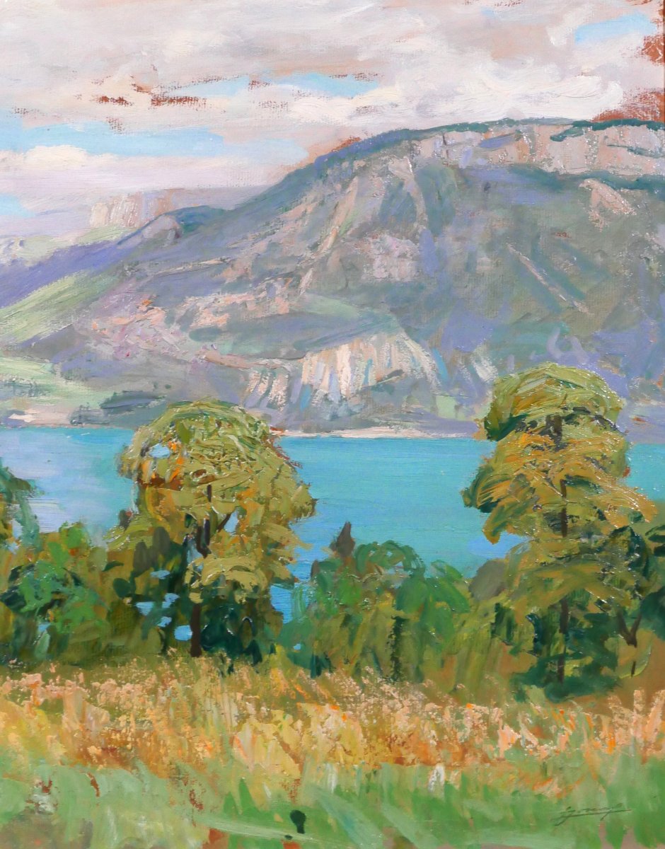 Lucien Jonas 1880-1947 Annecy, paysage au lac, tableau, vers 1930-40 Alpes Savoie Montagne-photo-4