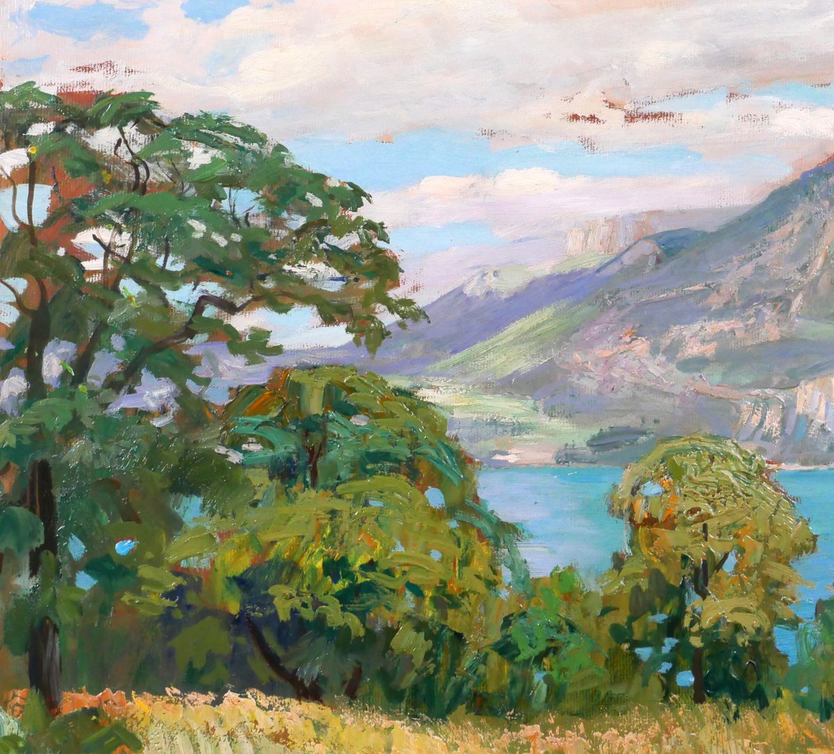 Lucien Jonas 1880-1947 Annecy, paysage au lac, tableau, vers 1930-40 Alpes Savoie Montagne-photo-1