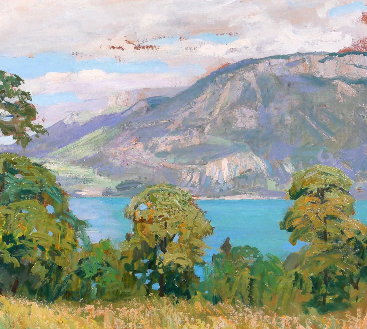 Lucien Jonas 1880-1947 Annecy, paysage au lac, tableau, vers 1930-40 Alpes Savoie Montagne-photo-2