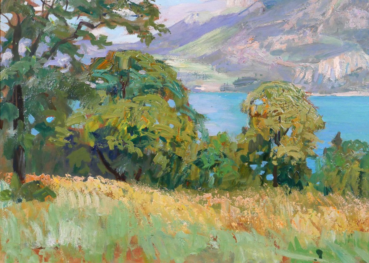 Lucien Jonas 1880-1947 Annecy, paysage au lac, tableau, vers 1930-40 Alpes Savoie Montagne-photo-4