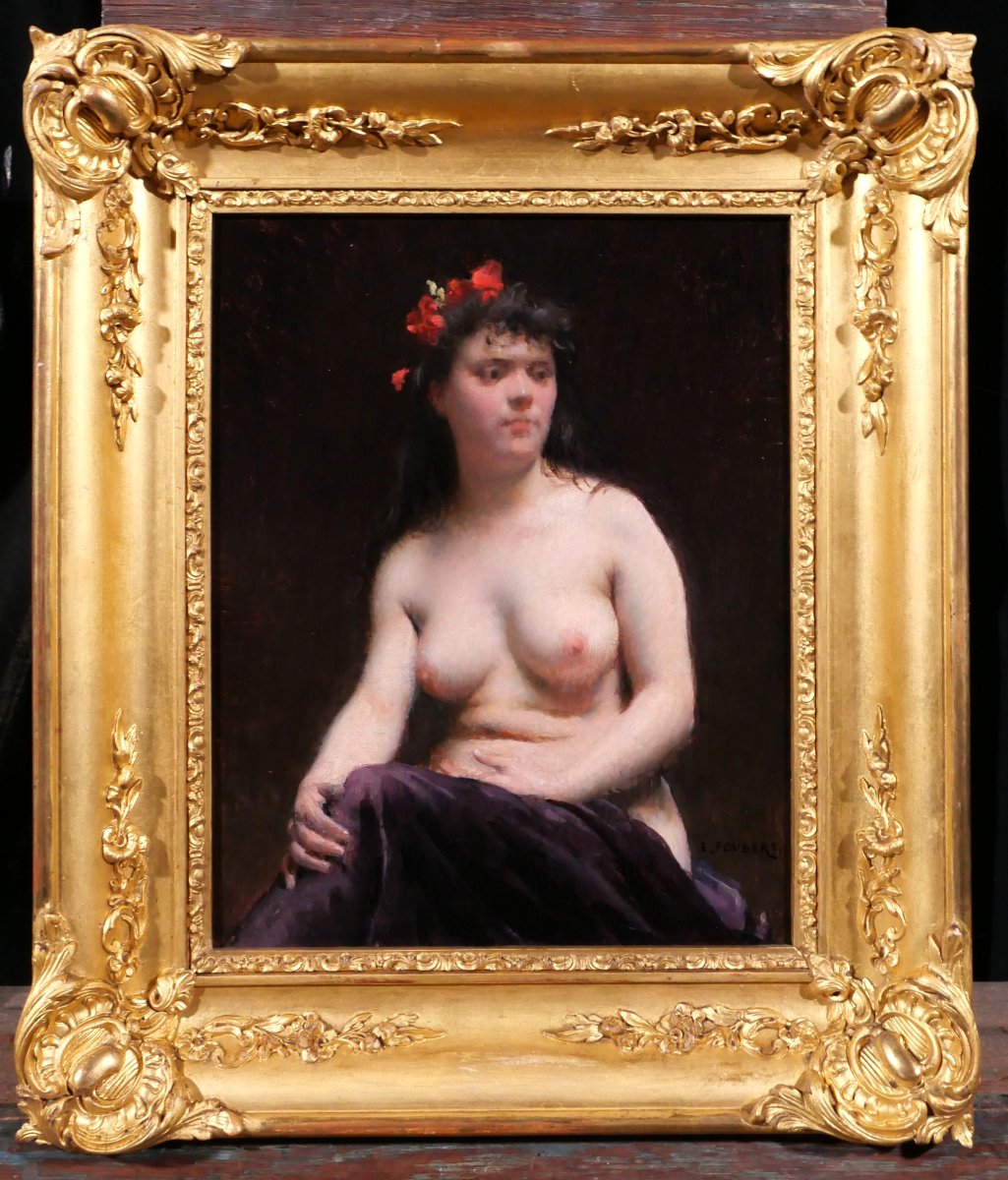 Emile Foubert 1848–1911 Woman With Nude Breasts And Flowers, Painting, Ca. 1890–1900-photo-2