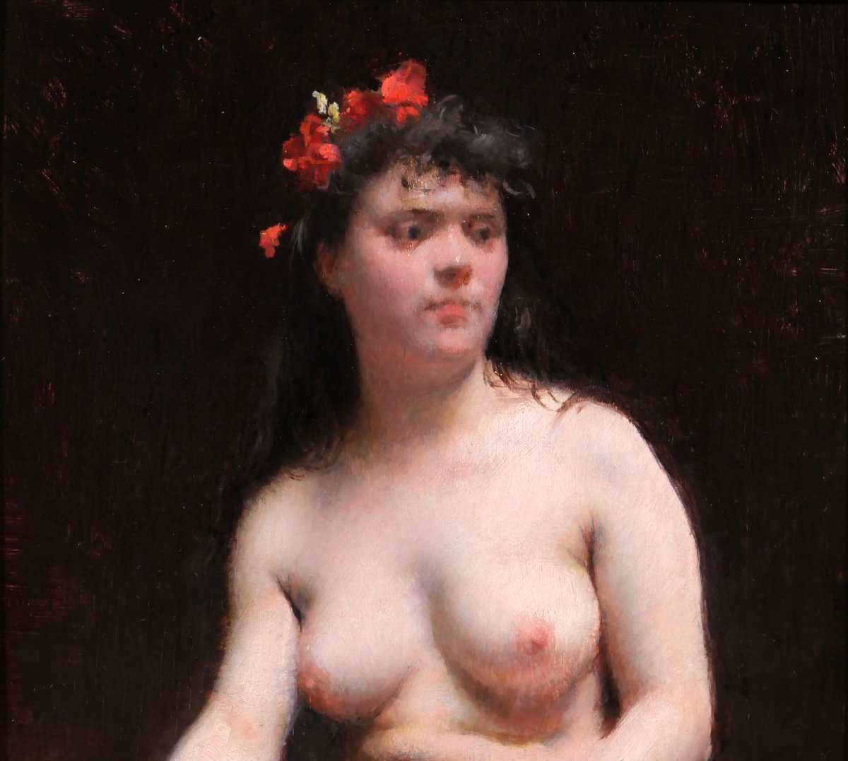 Emile Foubert 1848–1911 Woman With Nude Breasts And Flowers, Painting, Ca. 1890–1900-photo-3