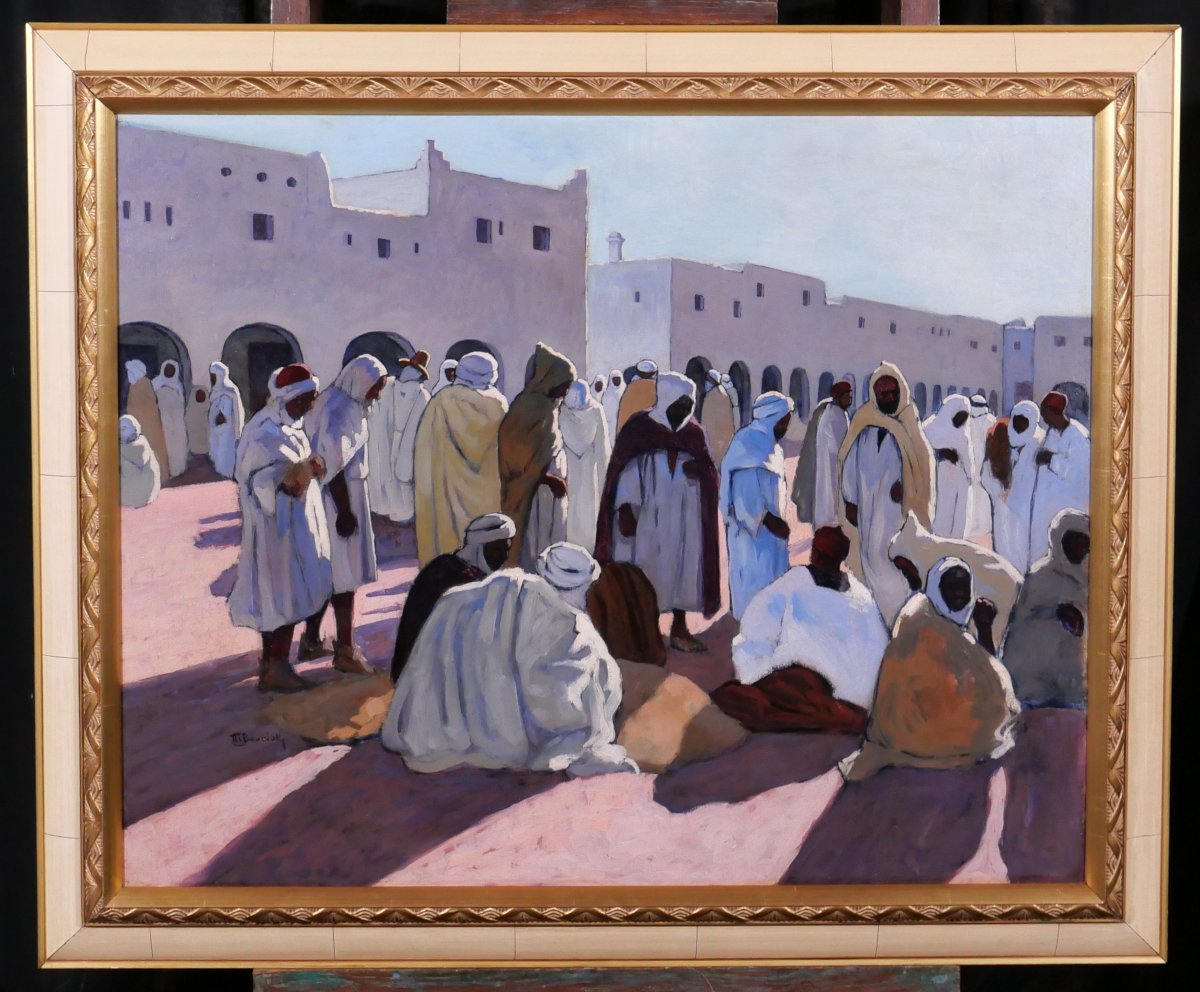 Maurice BOUVIOLLE 1893-1971 Algérie, Marché à Ghardaia, tableau 1928 orientalisme Majorelle-photo-2