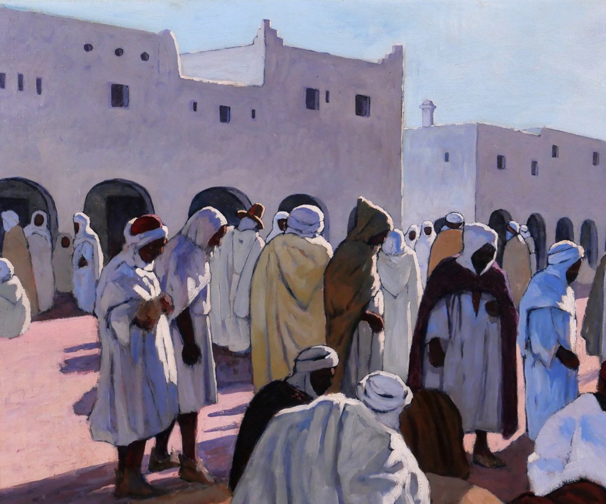 Maurice BOUVIOLLE 1893-1971 Algérie, Marché à Ghardaia, tableau 1928 orientalisme Majorelle-photo-1