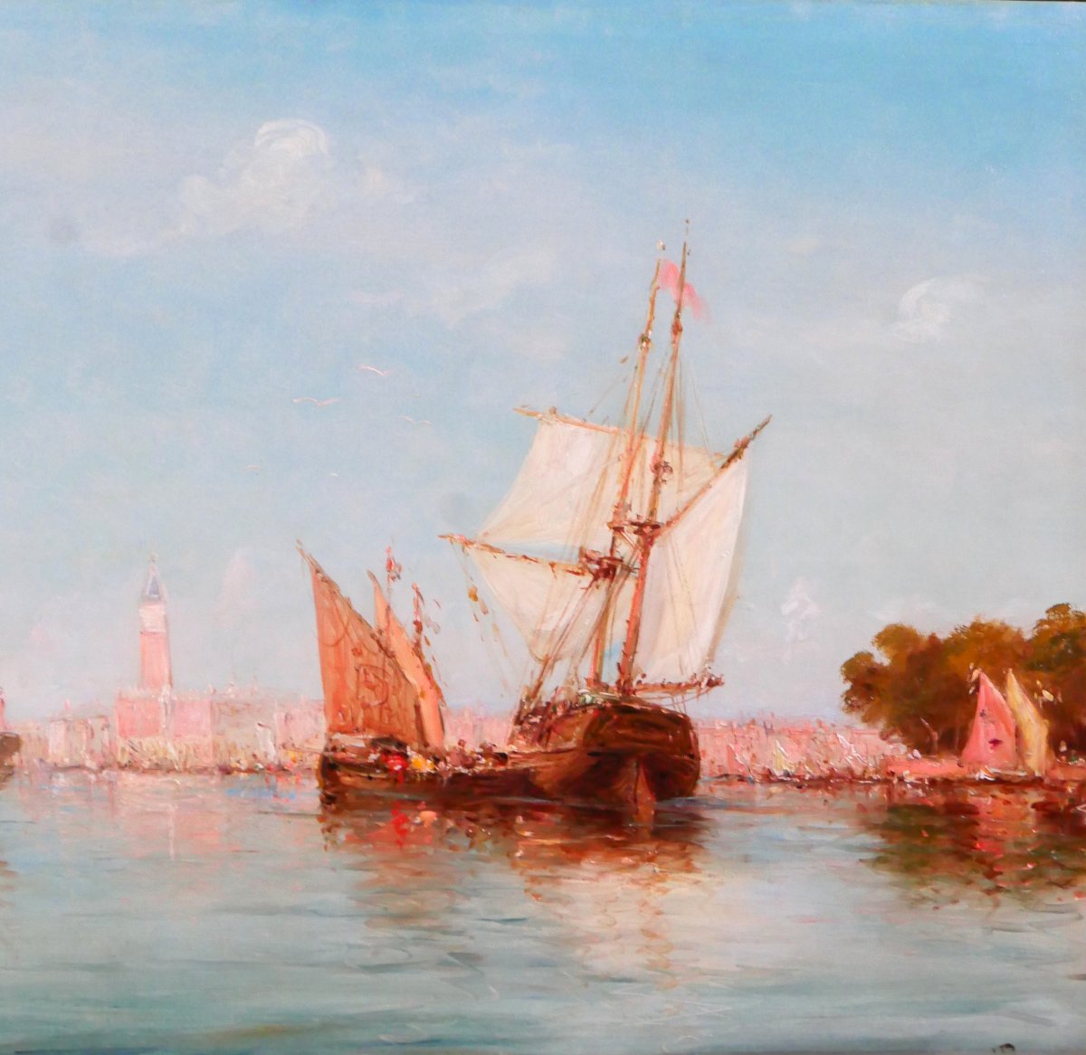 Emile GODCHAUX 1860-1938 Bateaux à Venise, très grand tableau vers 1900, marine Italie paysage-photo-4