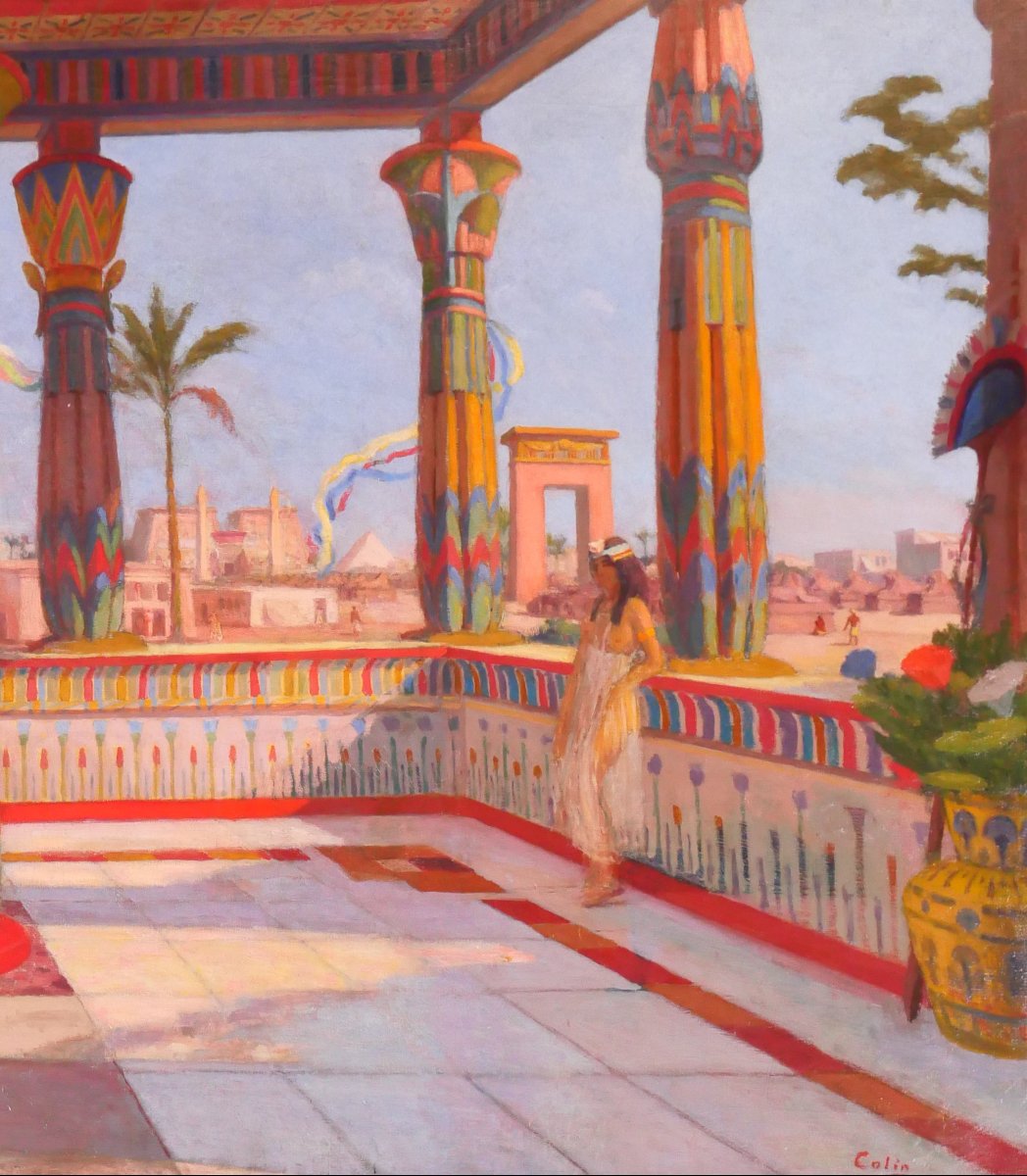 Roberto COLIN 1879-1935 Egypte, terrase à Louxor, grand tableau, Salon, 1924-25 paysage Karnak-photo-4