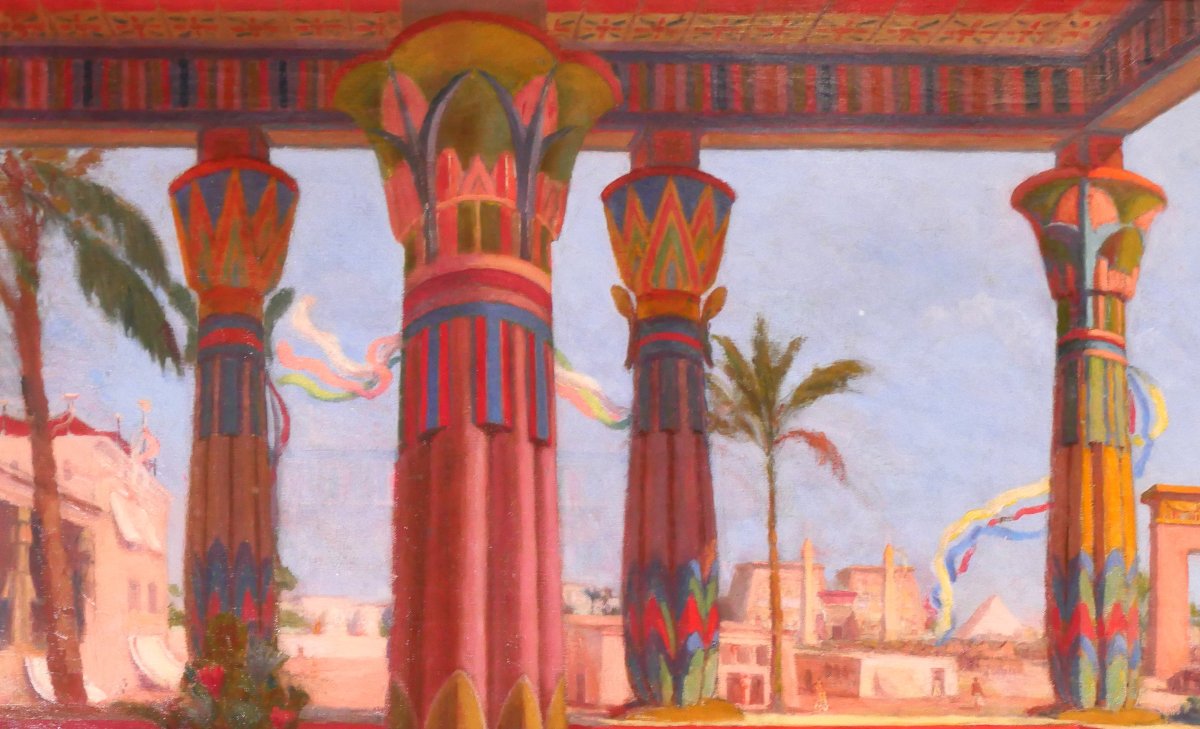Roberto COLIN 1879-1935 Egypte, terrase à Louxor, grand tableau, Salon, 1924-25 paysage Karnak-photo-1