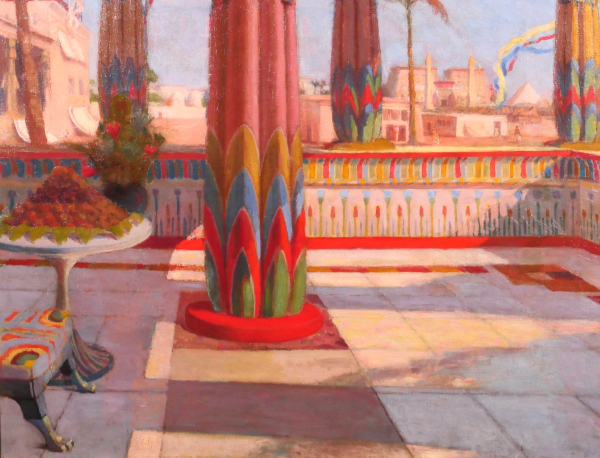 Roberto COLIN 1879-1935 Egypte, terrase à Louxor, grand tableau, Salon, 1924-25 paysage Karnak-photo-4