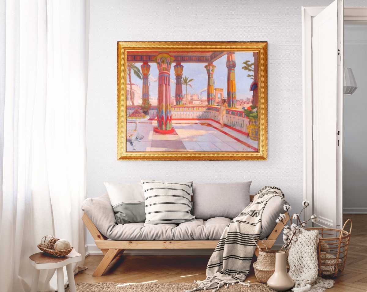 Roberto COLIN 1879-1935 Egypte, terrase à Louxor, grand tableau, Salon, 1924-25 paysage Karnak-photo-6