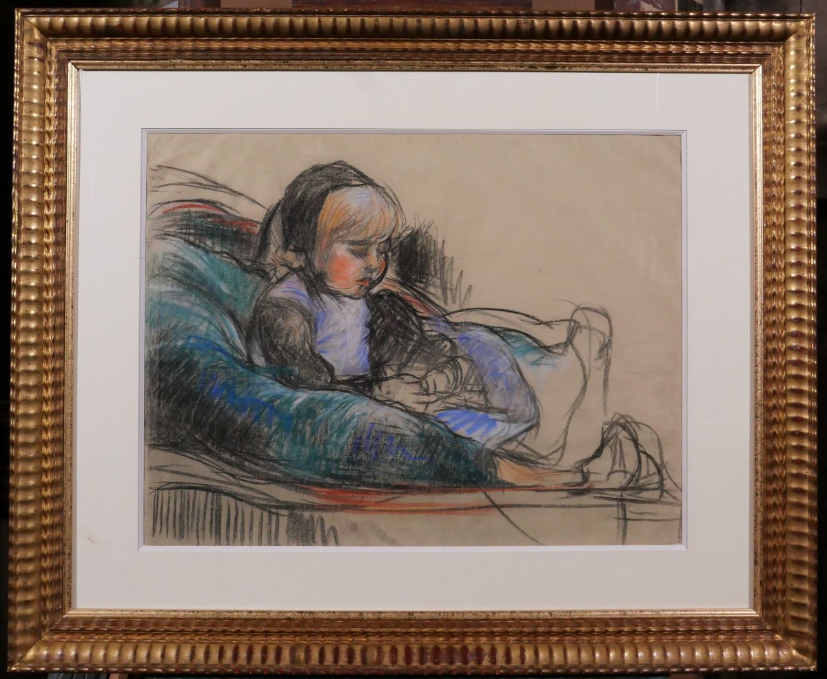 Armand Guillaumin 1841–1927 Portrait Of The Artist's Daughter, Marguerite, Large Drawing, C. 1895-photo-2