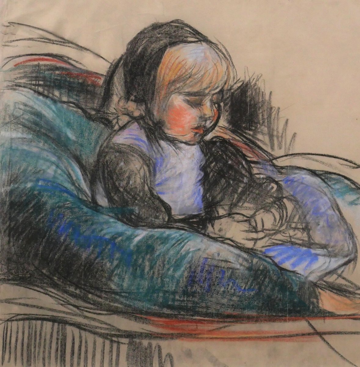 Armand Guillaumin 1841–1927 Portrait Of The Artist's Daughter, Marguerite, Large Drawing, C. 1895-photo-3