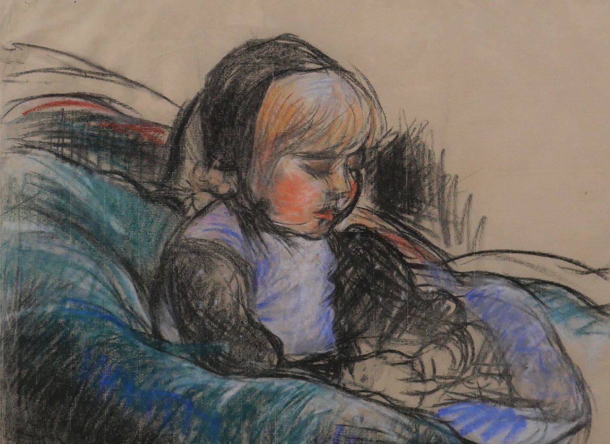 Armand Guillaumin 1841–1927 Portrait Of The Artist's Daughter, Marguerite, Large Drawing, C. 1895-photo-1