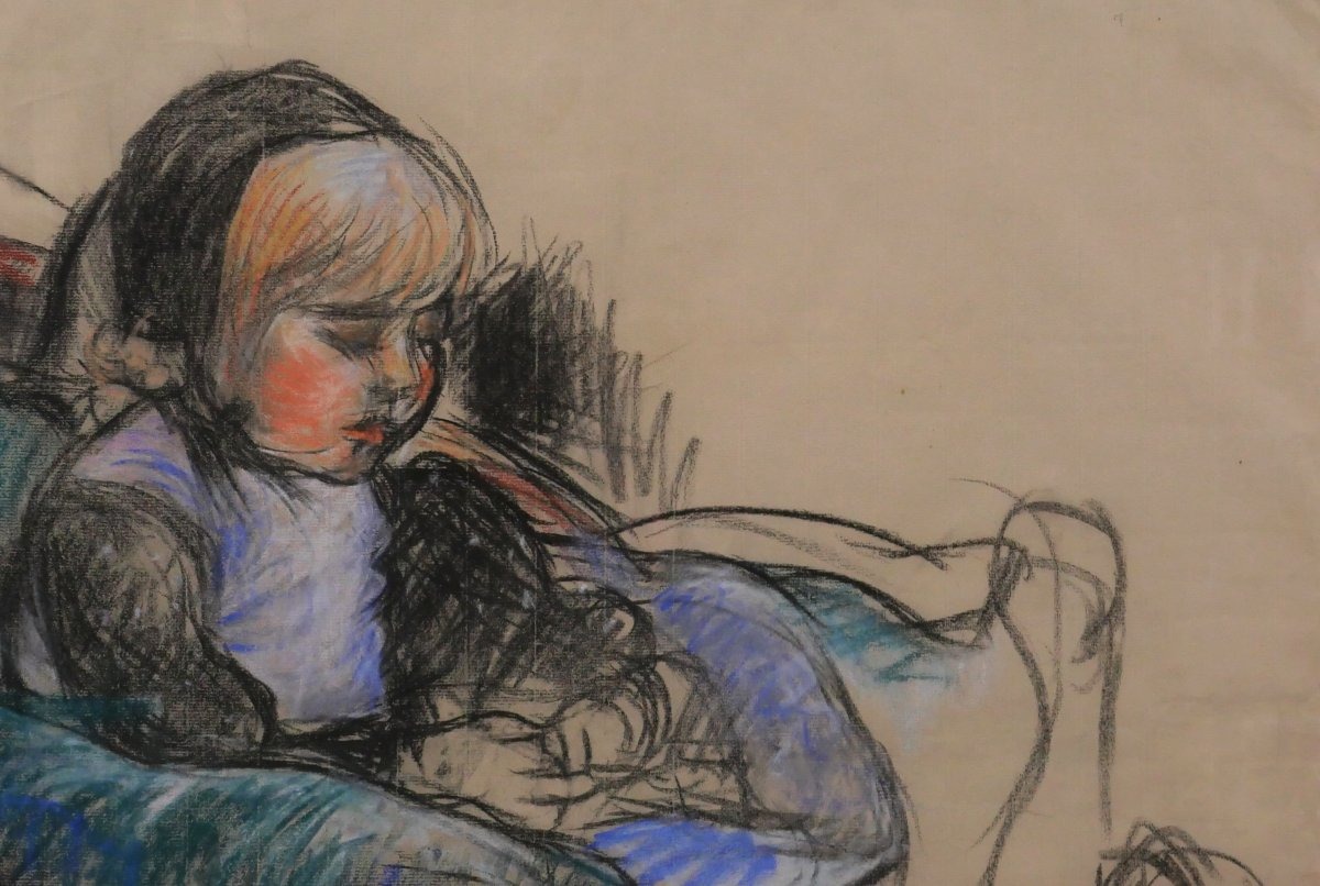 Armand Guillaumin 1841–1927 Portrait Of The Artist's Daughter, Marguerite, Large Drawing, C. 1895-photo-2
