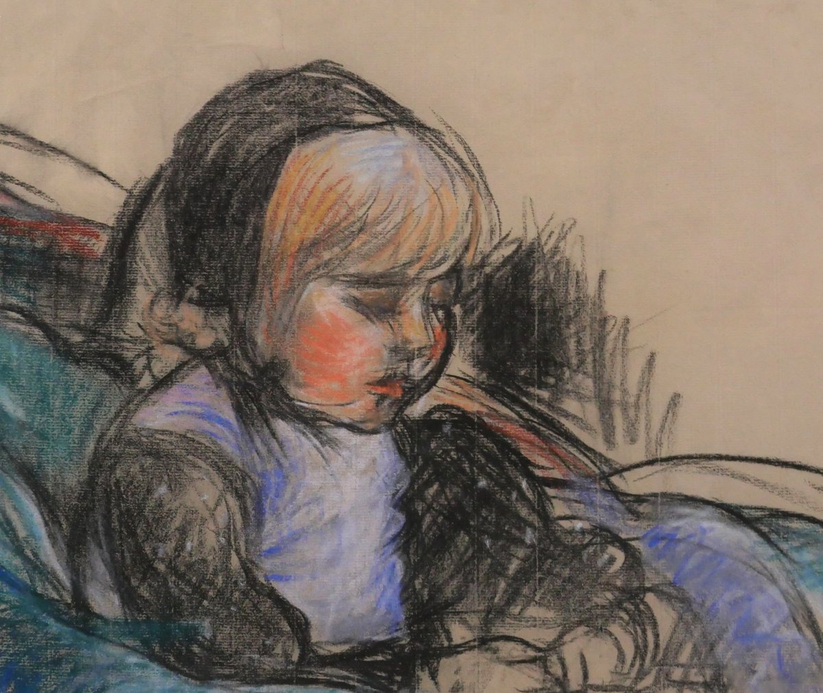 Armand Guillaumin 1841–1927 Portrait Of The Artist's Daughter, Marguerite, Large Drawing, C. 1895-photo-5
