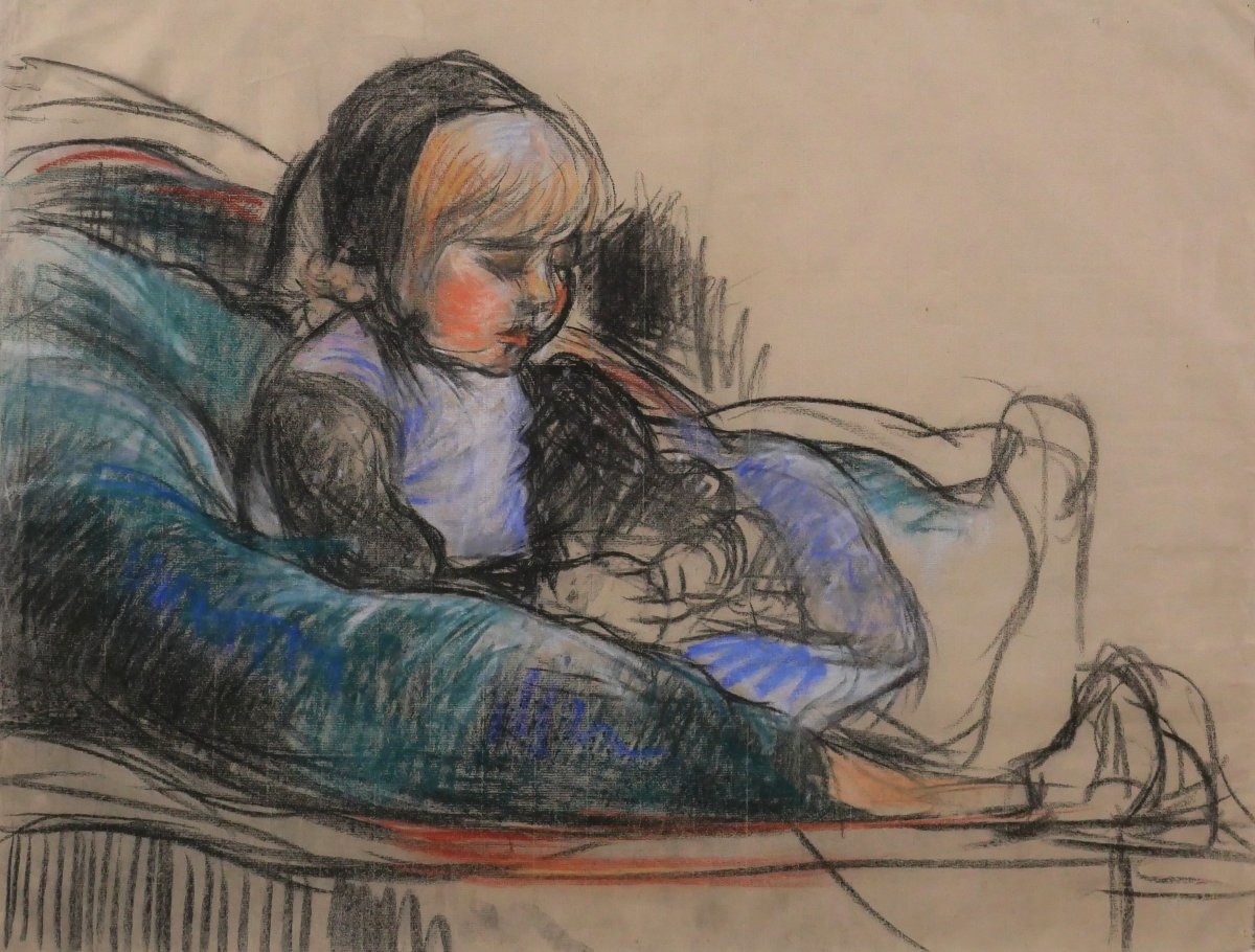 Armand Guillaumin 1841–1927 Portrait Of The Artist's Daughter, Marguerite, Large Drawing, C. 1895