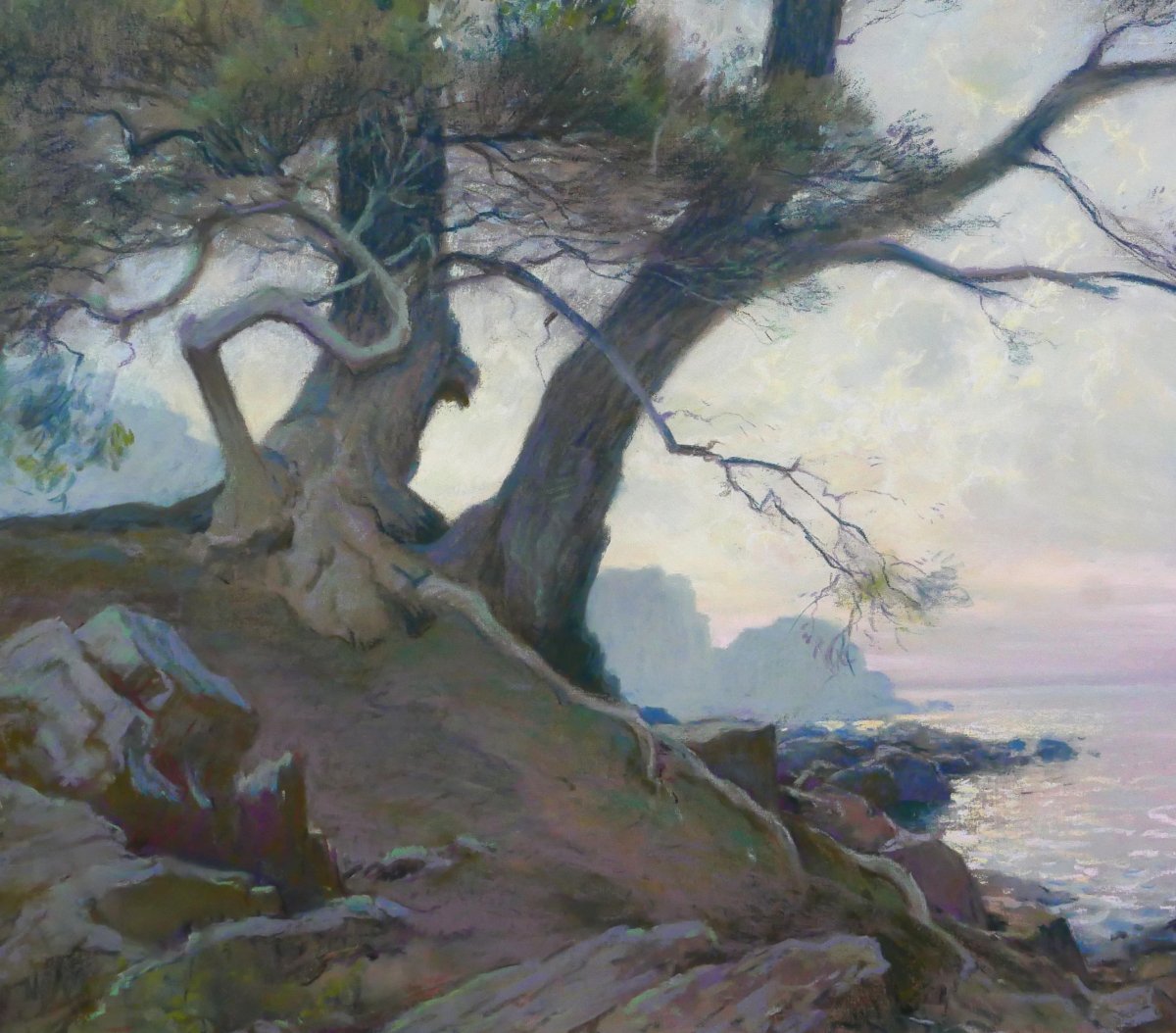 Antoine Ponchin 1872–1933 Sunset, Light Effects, Large Pastel, C. 1910, Marseille Painting-photo-3