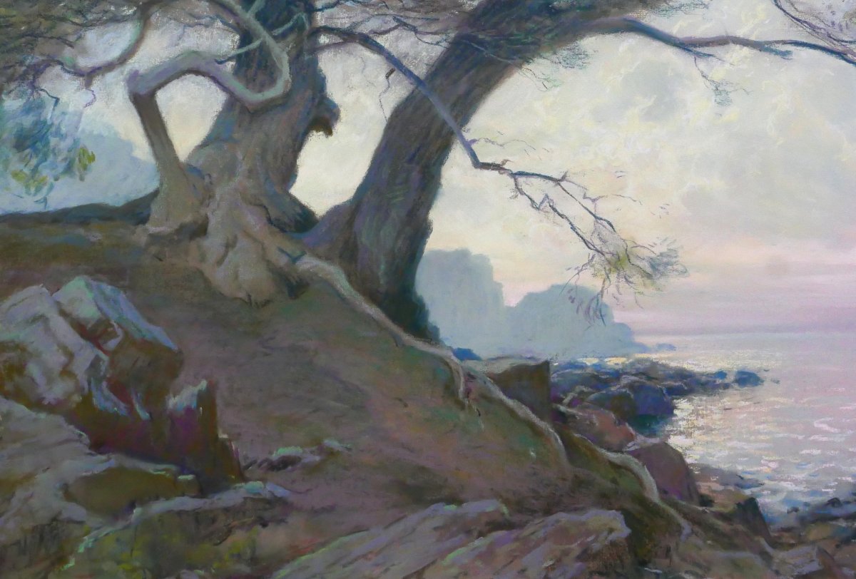 Antoine Ponchin 1872–1933 Sunset, Light Effects, Large Pastel, C. 1910, Marseille Painting-photo-4