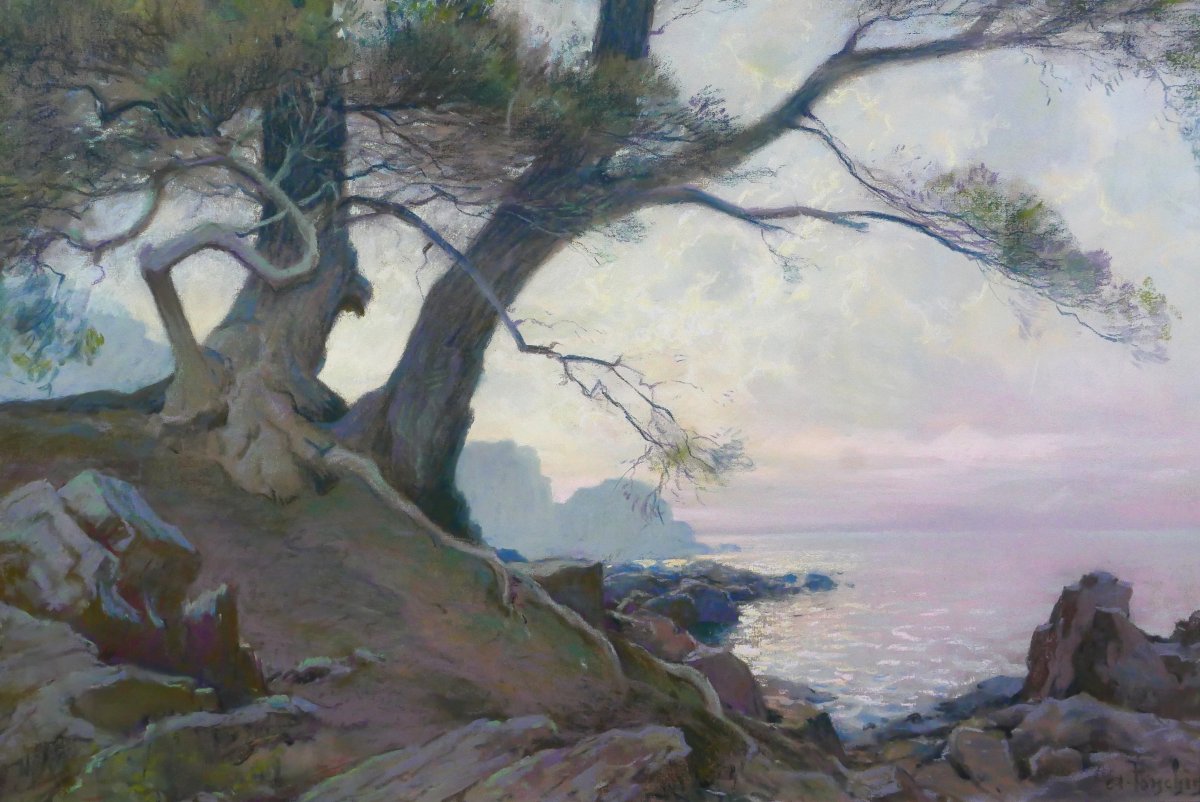 Antoine Ponchin 1872–1933 Sunset, Light Effects, Large Pastel, C. 1910, Marseille Painting