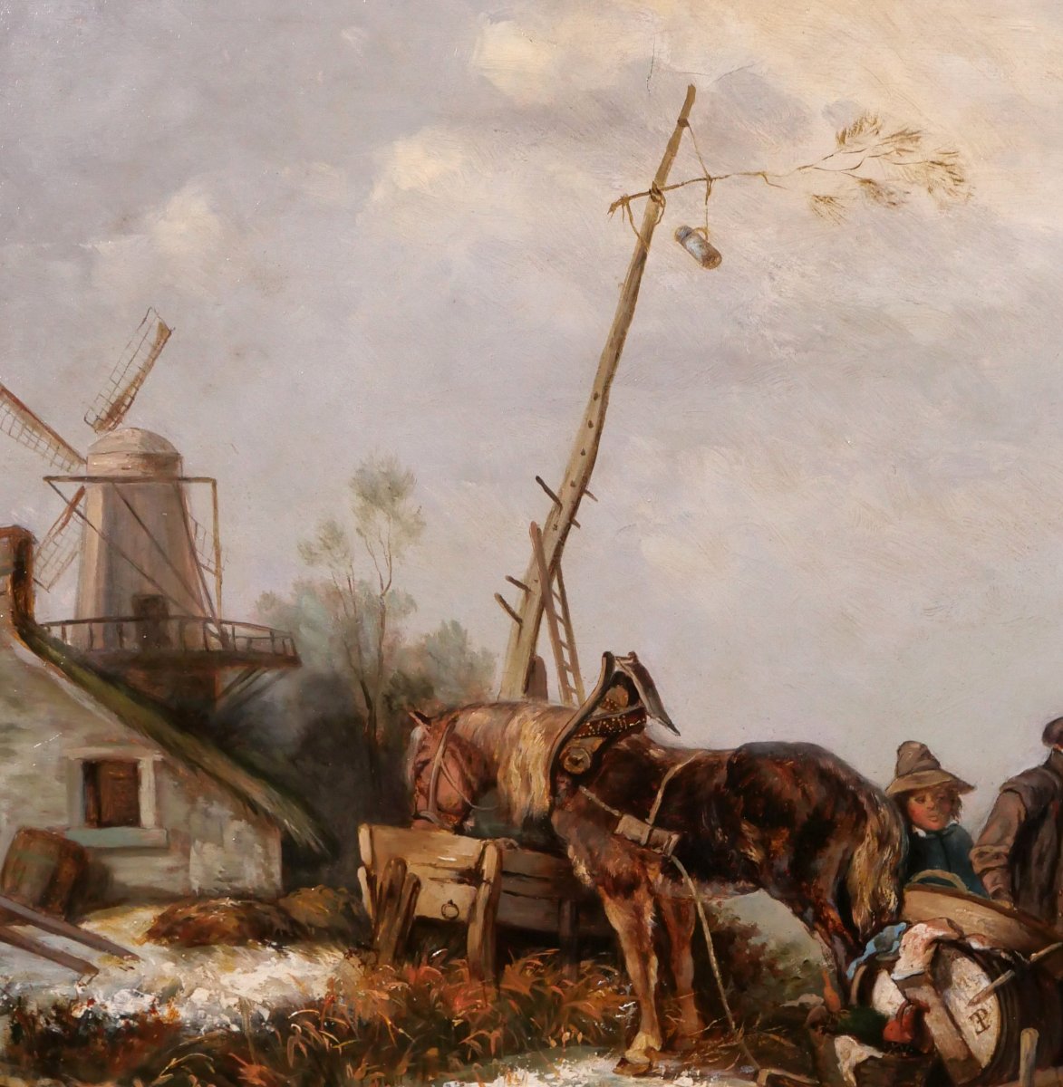 Eugène Lepoittevin 1809-1870 Pays-Bas, scène de genre aux patineurs, tableau 1840-50 paysage-photo-1