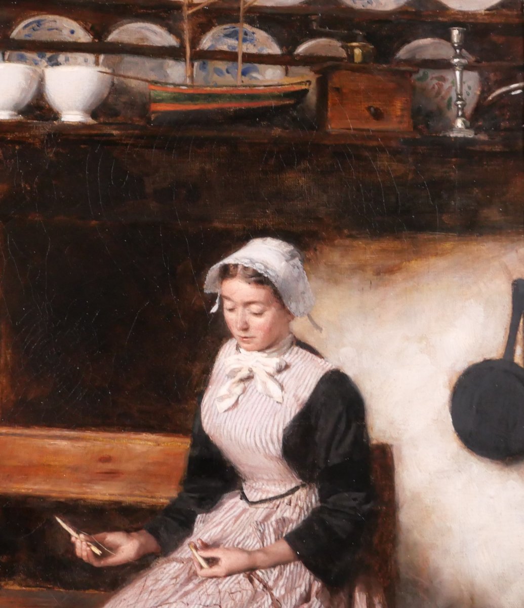 Alexandre Brun 1853–1941 Brittany, Woman Mending Nets, Painting Circa 1890–1900, Fisherman-photo-2