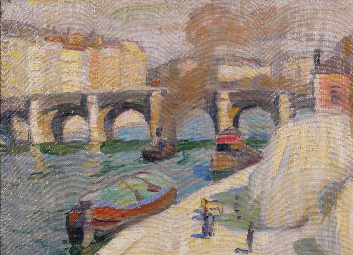 Walther Schwartz 1889-1958 Paris, le Pont-Neuf, tableau vers 1910 paysage Danemark-photo-3